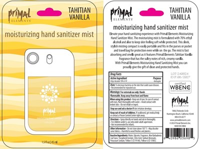 primal elements moisturizing hand sanitizer mist - tahitian vanilla.jpg image description - primal elements moisturizing hand sanitizer mist tahitian vanilla